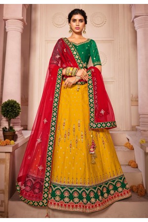 Yellow silk embroidered lehenga choli 1209