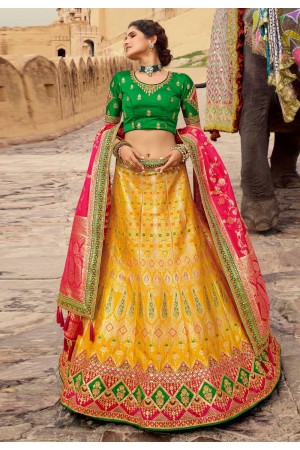 Yellow silk embroidered lehenga choli 133218