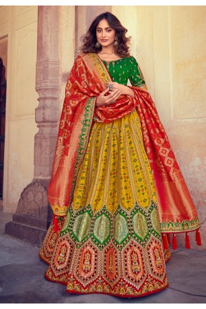 Yellow silk embroidered lehenga choli 4909