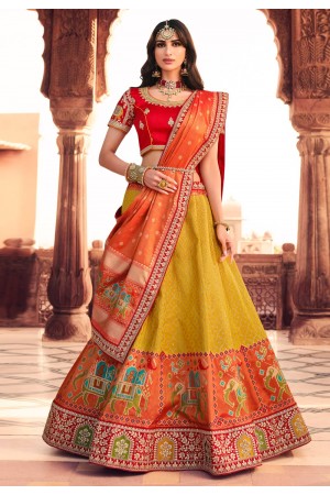 Yellow silk embroidered lehenga choli 988