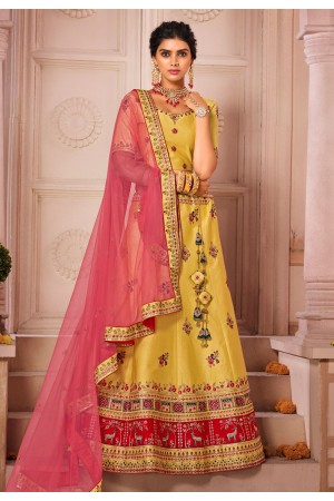 Yellow silk sequins work lehenga choli 1215