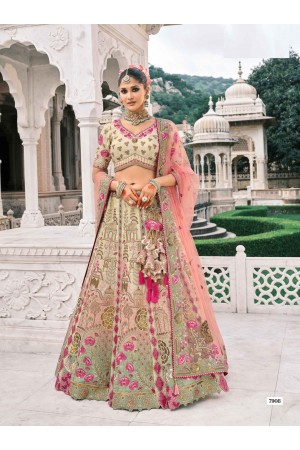 Beige and Peach Tissue Zari sembroidered wedding lehenga choli 7908