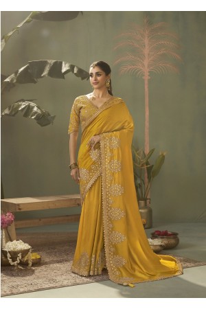 Haldi color bamber silk embroidered gota patti work saree with blouse 8101