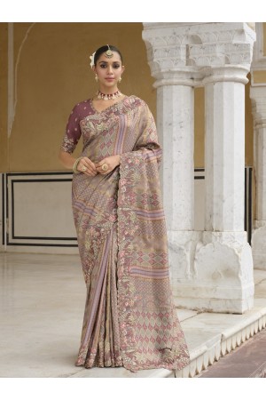 Pure smooth zari silk Mauve Pink  embroidered saree with blouse 8106