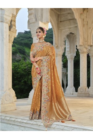 Pure smooth zari silk Mustard embroidered saree with blouse 8108