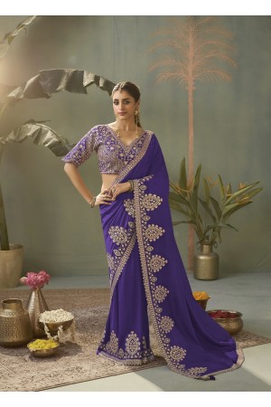 Purple color bamber silk embroidered gota patti work saree with blouse 8103
