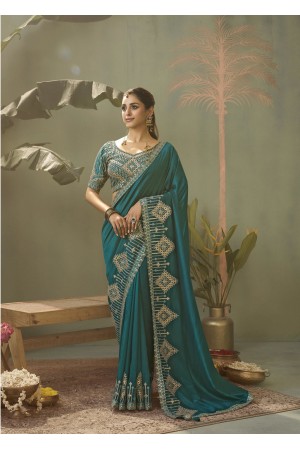 Rama color bamber silk embroidered gota patti work saree with blouse 8105