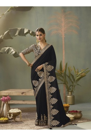 Black color bamber silk embroidered gota patti work saree with blouse 8105