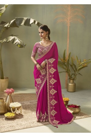 Rani Pink color bamber silk embroidered gota patti work saree with blouse 8102