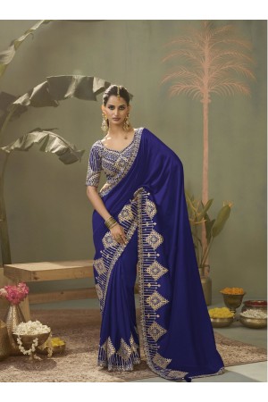 Royal Blue color bamber silk embroidered gota patti work saree with blouse 8104