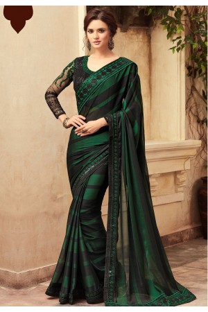 Dark Green Satin Georgette Party Wear Saree With Border 22013