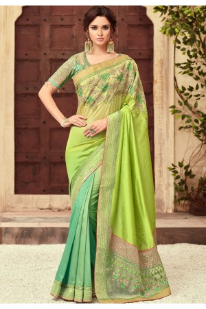 Green Shade Satin Georgette Party Wear Saree With Border 22012