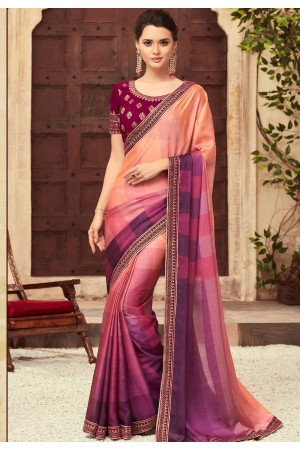 MultiColor Satin Georgette Party Wear Saree With Border 22006