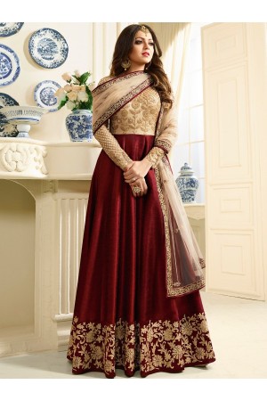 Drashti Dhami maroon color silk party wear anarkali kameez