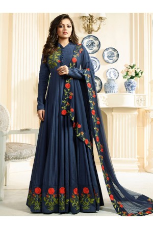 Drashti Dhami navy blue color silk party wear anarkali kameez