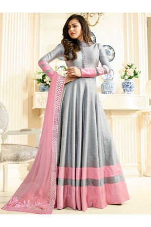 Drashti Dhami Grey color silk party wear anarkali kameez