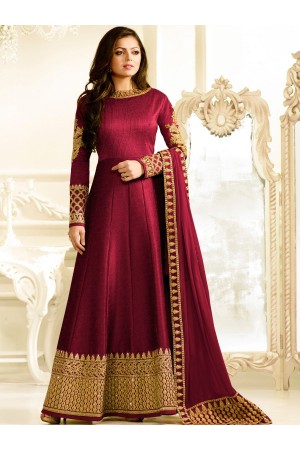 Drashti Dhami wine color silk party wear anarkali kameez