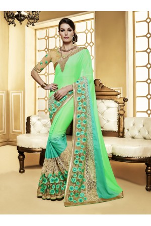 Party-wear-green-beige-colour-saree