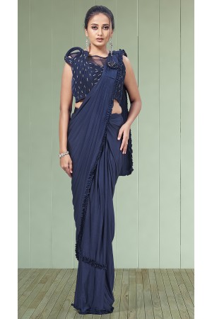 Blue lycra readymade saree 1015792d