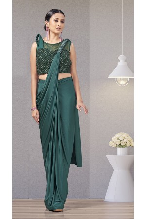 Bottlegreen lycra readymade one minute skirt saree 1015794d