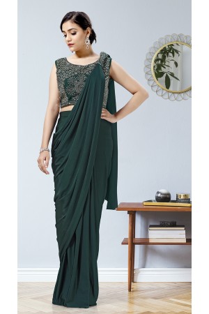 Green lycra readymade patch work saree 1015760d