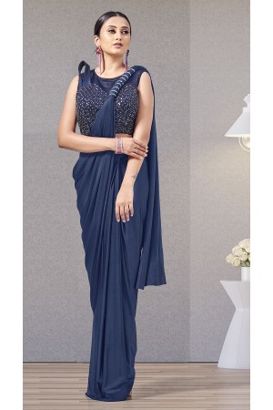 Navyblue lycra readymade one minute skirt saree 1015794b