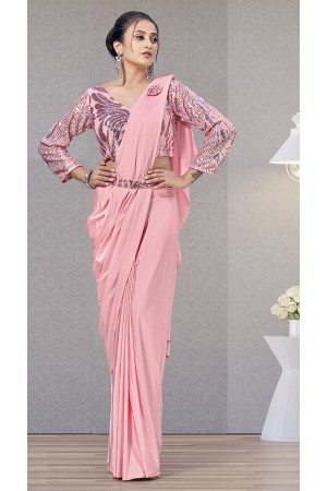 Pink lycra readymade saree 1015780b