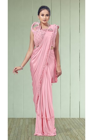 Pink lycra readymade saree 1015792b