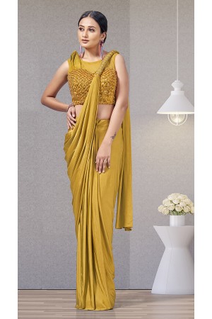 Yellow lycra readymade one minute skirt saree 1015794e