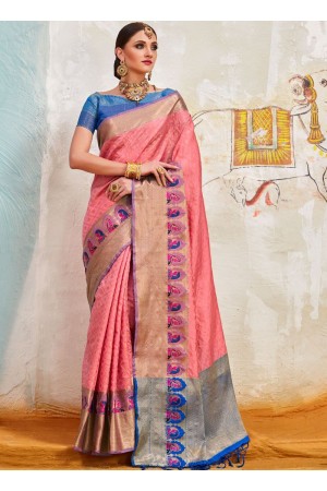 Rose pink Indian Silk wedding wear saree