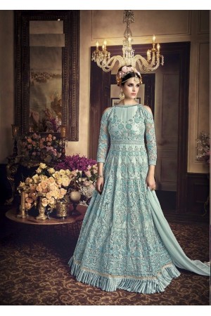 Blue color net wedding anarkali 107