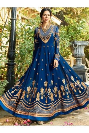 Blue georgette embroidered wedding anarkali z503