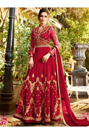 Maroon georgette embroidered wedding anarkali z502