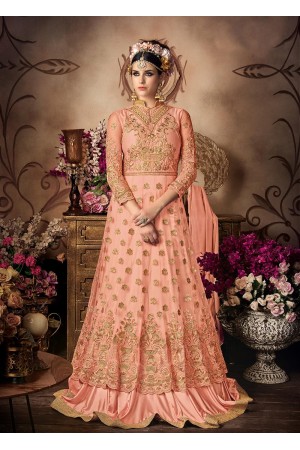 Peach color net wedding anarkali 102