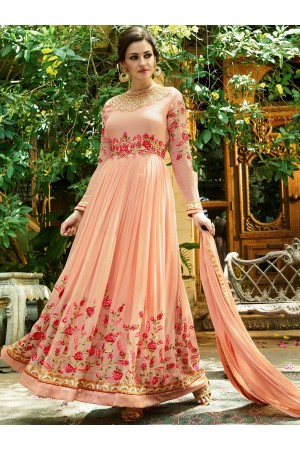 Peach georgette embroidered wedding anarkali z504