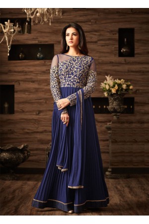 Sonal chauhan blue georgette wedding anarkali 4803