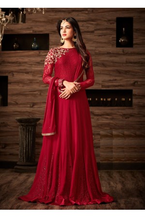 Sonal chauhan maroon georgette anarkali 4801