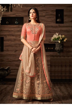 Sonal chauhan peach color net anarkali 4802