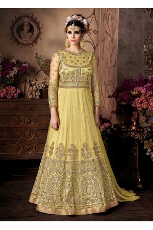 Yellow color net wedding anarkali 101