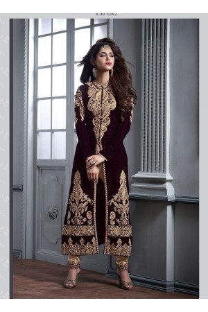 wine color velvet wedding pant style suit 2605