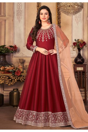 Art silk abaya style Anarkali suit in Maroon colour 4404