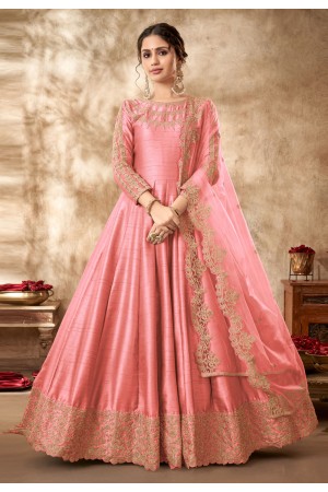 Art silk abaya style Anarkali suit in Pink colour 4501