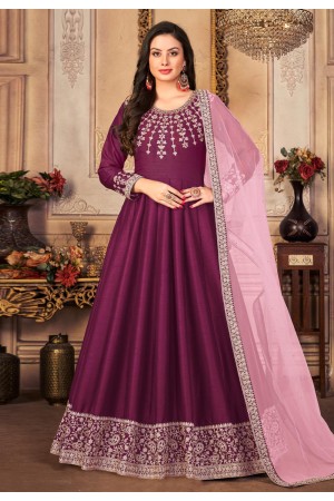 Art silk abaya style Anarkali suit in Purple colour 4402