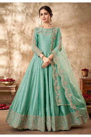 Art silk abaya style Anarkali suit in Sea green colour 4503