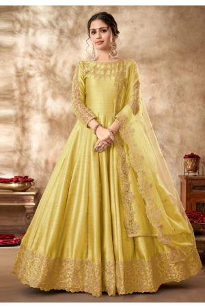 Art silk long Anarkali suit in Yellow colour 4502