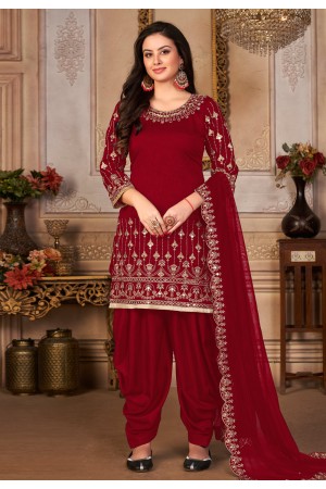 Art silk patiala suit in Maroon colour 4304