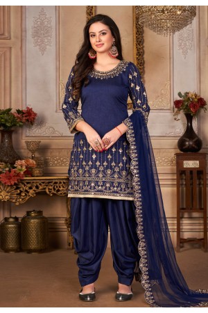 Art silk punjabi suit in Navy blue colour 4303