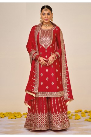 Chinon pakistani suit in Red colour 1498