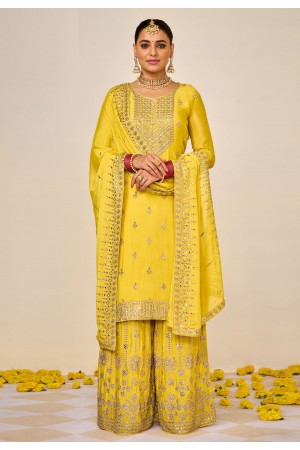 Chinon pakistani suit in Yellow colour 1496