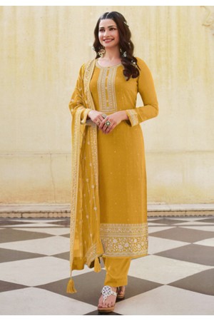 Desai mustard silk pant style suit in Prachi colour 16803